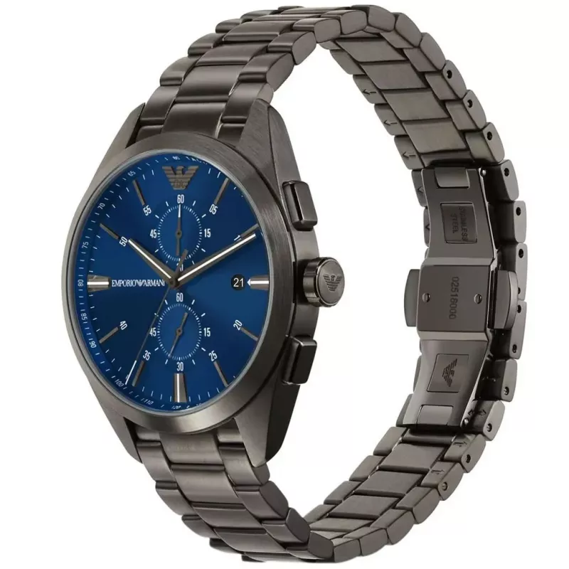 ARMANI AR11481 Vyrų Luigi Chronograph Quartz Laikrodis 43mm Juodas Ciferblatas Juodas Odinis Dirželis