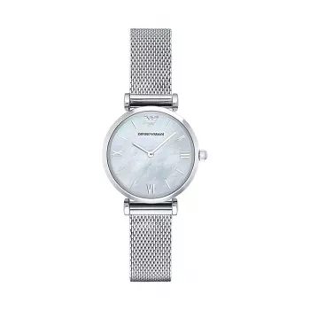Armani AR1955 Moteriškas kvarcinis laikrodis 32mm nerūdijančio plieno korpusas baltas ciferblatas rudos odos dirželis