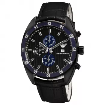 ARMANI AR5916 Vyriškas kvarcinis chronografo laikrodis 42mm juodas ciferblatas rožinio aukso spalvos nerūdijantis plienas ir silikoninė apyrankė