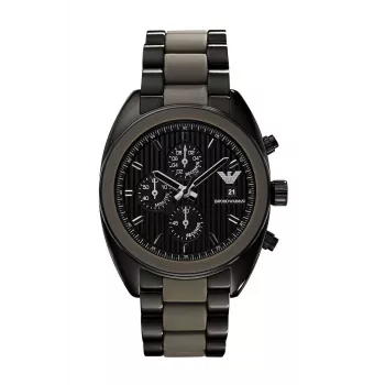 ARMANI AR5953 Vyriškas kvarcinis chronografo laikrodis 43mm juodas ciferblatas nerūdijantis plienas su silikoniniu apvyniojamu dirželiu