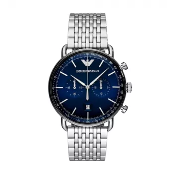 ARMANI vyriškas AR11238 nerūdijančio plieno chronografo laikrodis su mėlynu ciferblatu, 43 mm