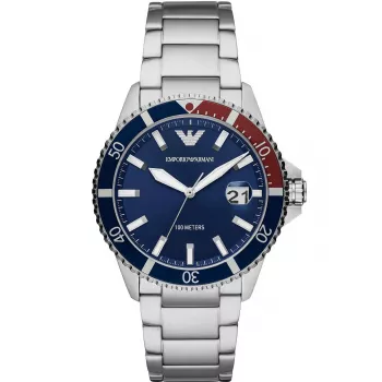 ARMANI vyriškas laikrodis AR11339 42mm nerūdijančio plieno kvarcinis chronografas juodu ciferblatu ir odiniu dirželiu