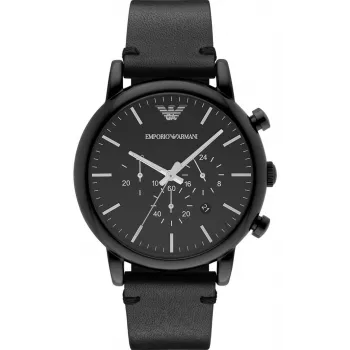 Armani Renato Vyrų Chronografinis Laikrodis AR1918 46mm Juodas Ciferblatas Odinis Dirželis