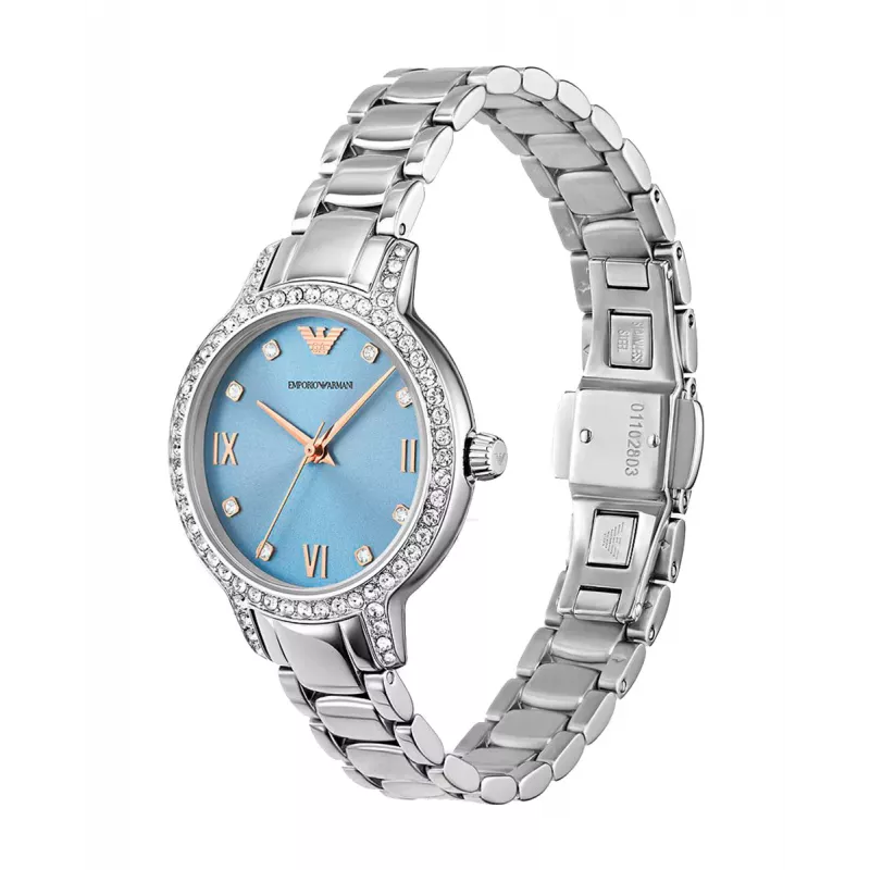 ARMANI moteriškas AR11585 nerūdijančio plieno kvarcinis laikrodis 32mm sidabrinis ciferblatas