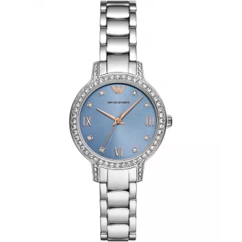 ARMANI moteriškas AR11585 nerūdijančio plieno kvarcinis laikrodis 32mm sidabrinis ciferblatas