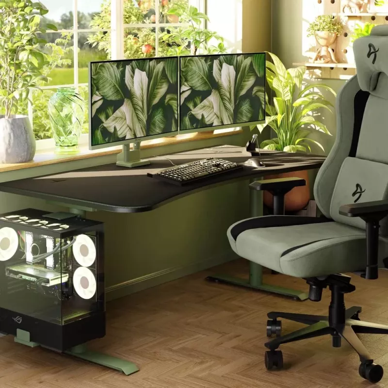 Arozzi Arena Large Gaming Desk – Forest Green (Adjustable Height, Microfiber Mouse Pad)