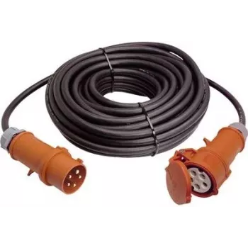 AS Schwabe 60521 32 A 5 kontaktų CEE prailginimo kabelis su fazių keitikliu, 50 m, H07RN-F 5G6, 400 V, IP44, juodas