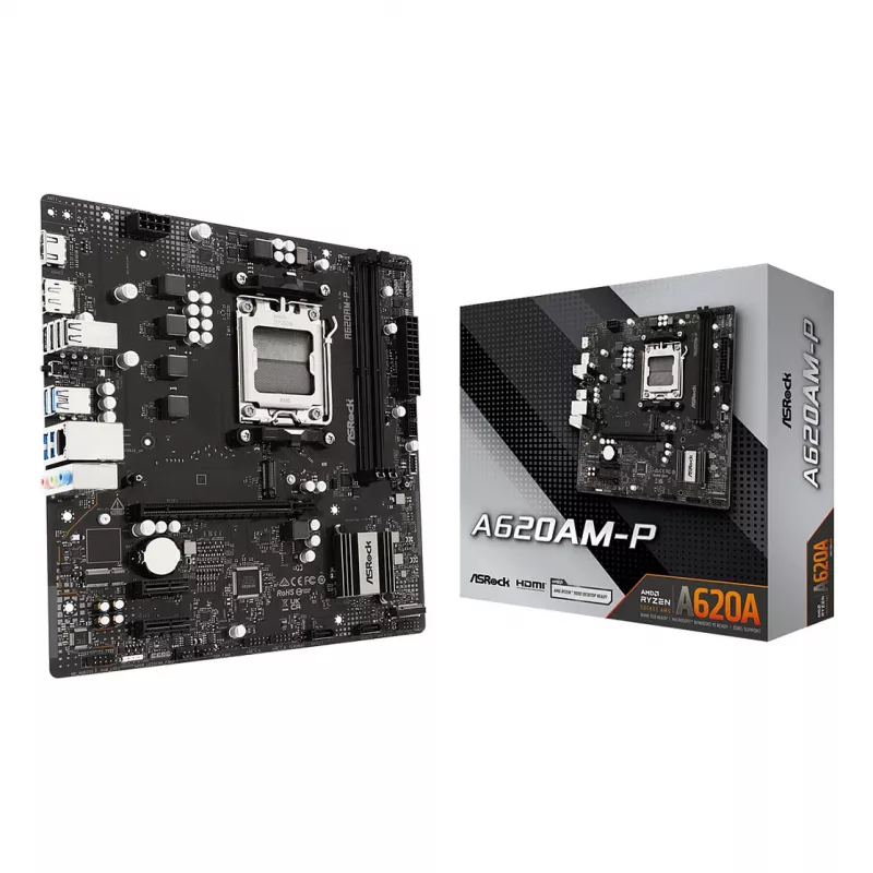 ASRock A620AM-P AMD A620 AM5 Micro ATX pagrindinė plokštė (DDR5, HDMI, DisplayPort, M.2)