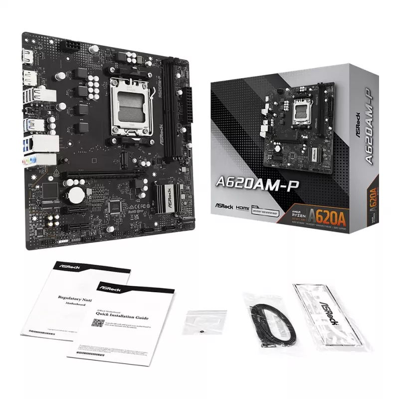 ASRock A620AM-P AMD A620 AM5 Micro ATX pagrindinė plokštė (DDR5, HDMI, DisplayPort, M.2)