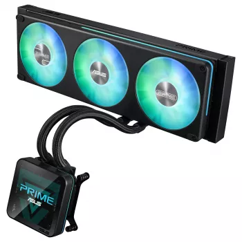 ASUS Prime SLC II 360 ARGB LCD AIO skysčio CPU aušintuvas, 360 mm radiatorius, 3 x 120 mm ARGB ventiliatoriai, LGA 1851/1700/1200/115x/AM5/AM4