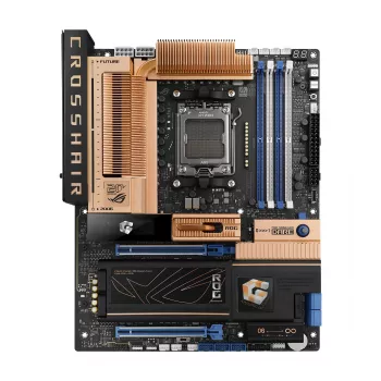 ASUS ROG CROSSHAIR X870E Gaming WiFi 7 ATX pagrindinė plokštė, skirta AMD AM5, DDR5, PCIe 5.0, 10Gb Ethernet, juoda/bronzinė