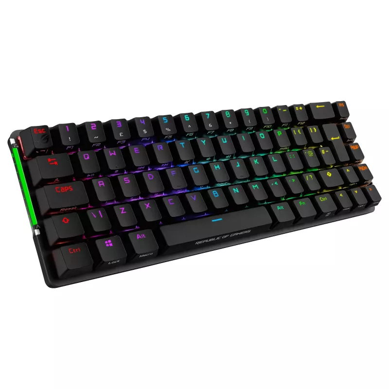 ASUS ROG Falchion NX mechaninė žaidimų klaviatūra, 65% formos faktorius, ROG NX Red jungikliai, belaidė/laidinė, RGB apšvietimas, juoda