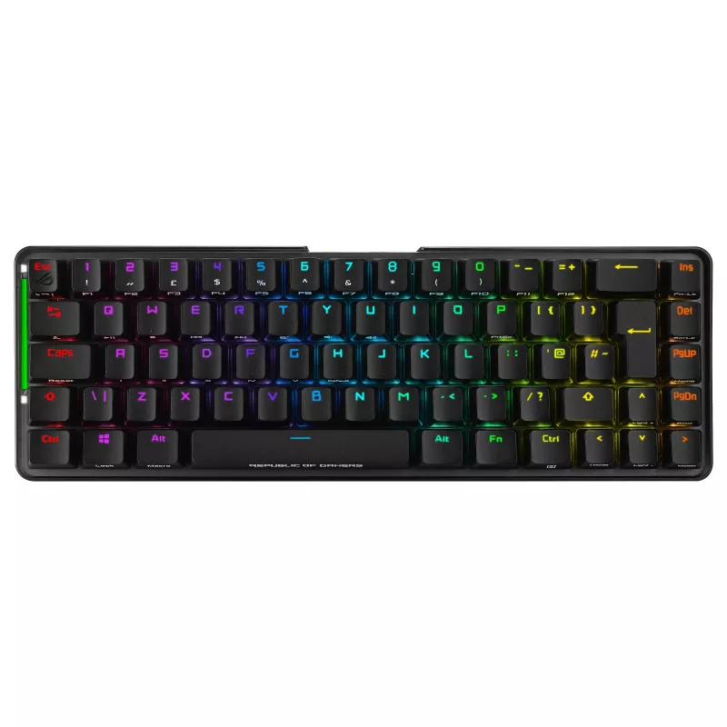 ASUS ROG Falchion NX mechaninė žaidimų klaviatūra, 65% formos faktorius, ROG NX Red jungikliai, belaidė/laidinė, RGB apšvietimas, juoda
