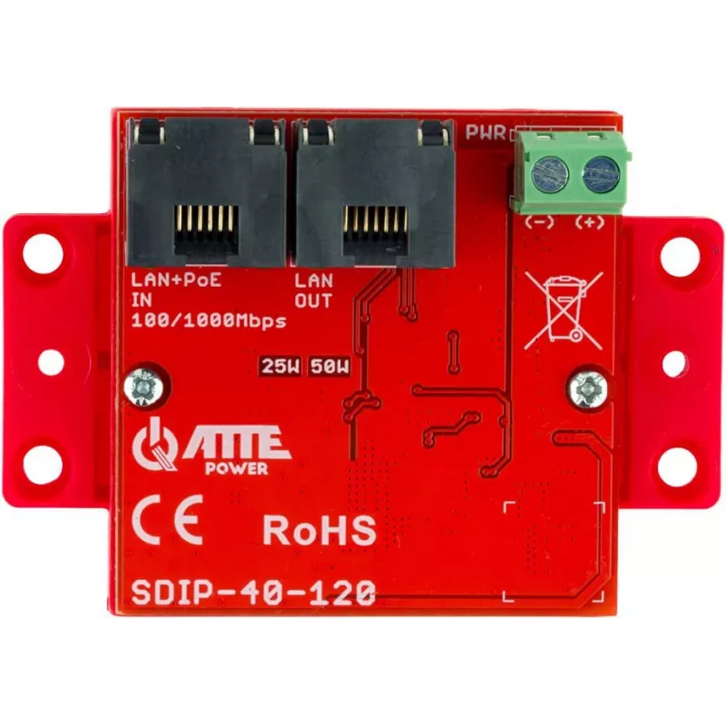 ATTE SDIP-40-120 PoE maitinimo adapteris, 48W, 40V DC, 10/100 Mbps