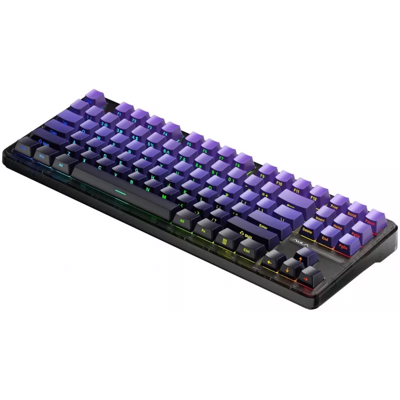 AULA Gasket F87 Pro klaviatūra Juoda Violetinė Pilka WoodV4 RGB