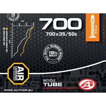 Author Tube AT-CROSS-700C Wide FV48 700x35/50C (Juoda) - 48mm Presta vožtuvas, butilinė vidinė padanga