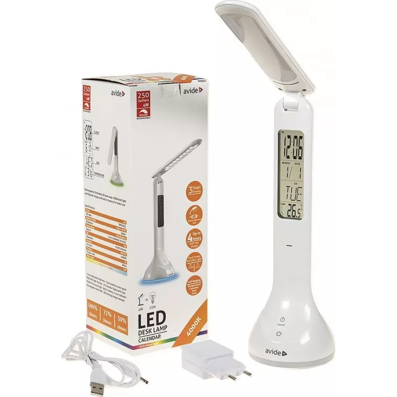 Avide LED stalinė lempa su RGB kalendoriumi, balta, 4W, 250lm
