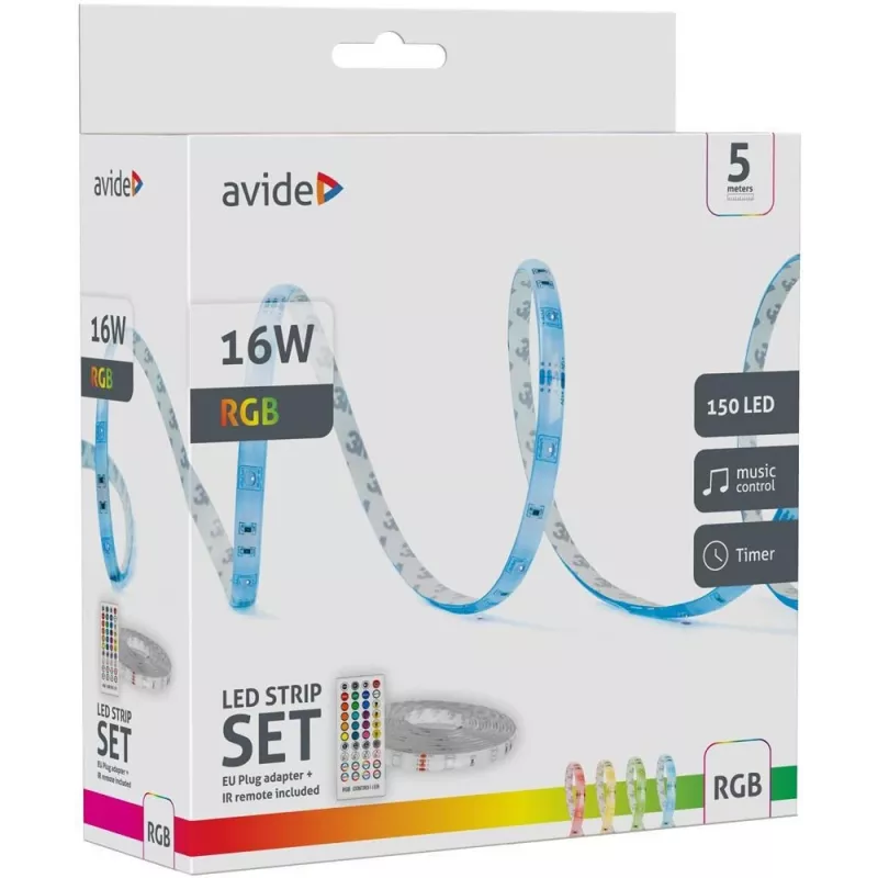 Avide LED juosta Blister 12V 16W RGB 5m su IR nuotolinio valdymo pultu