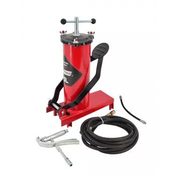 AWTOOLS AW15940 Pėdų siurblys - vieno cilindro, 10 BAR, analoginis manometras, plieninis rėmas, juoda/sidabrinė