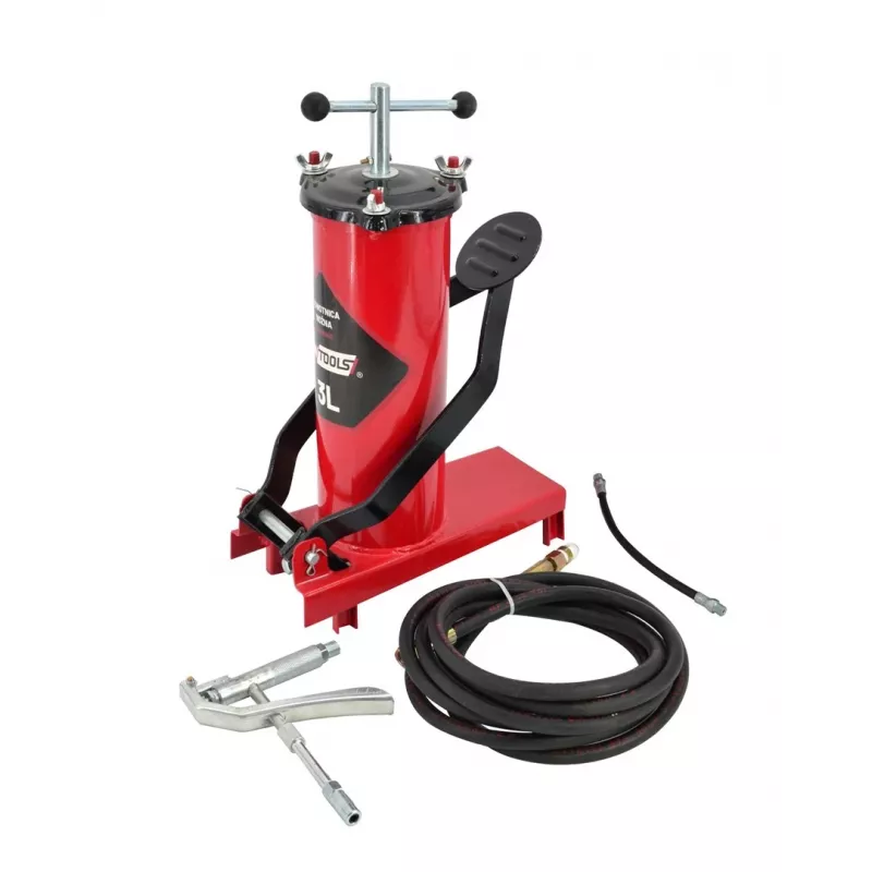 AWTOOLS AW15940 Pėdų siurblys - vieno cilindro, 10 BAR, analoginis manometras, plieninis rėmas, juoda/sidabrinė