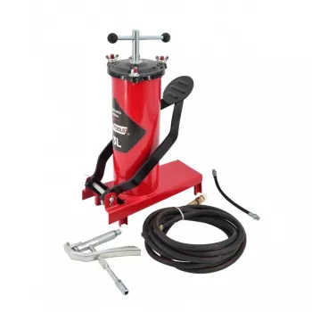 AWTOOLS AW15940 Pėdų siurblys - vieno cilindro, 10 BAR, analoginis manometras, plieninis rėmas, juoda/sidabrinė