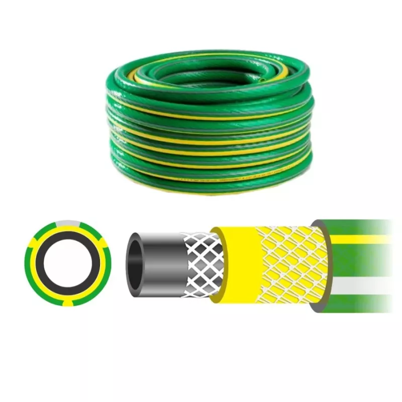 AWTOOLS AW70374 Sodo žarna 50m 1/2 colio Lanksti PVC 3 sluoksnių su poliesterio kryžminiu pynimu