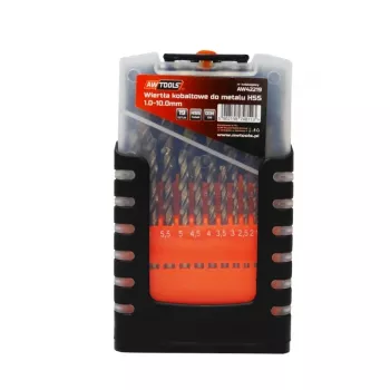 AWTOOLS Kobalto metalo grąžtų rinkinys 19 dalių 1.0-10.0mm HSS-Co M35 DIN 338