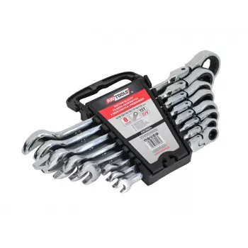 AWTOOLS Kombinuotų veržliarakčių rinkinys su reketiniu žiedu, 8 vnt., 8-22 mm, chromo vanadžio plienas, DIN 3113