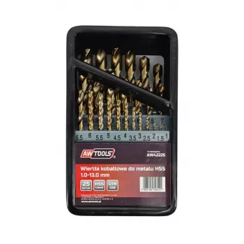AWTOOLS HSS-Co Cobalt Twist Drill Bit Set 25-Piece 1-13 mm Metal Drilling