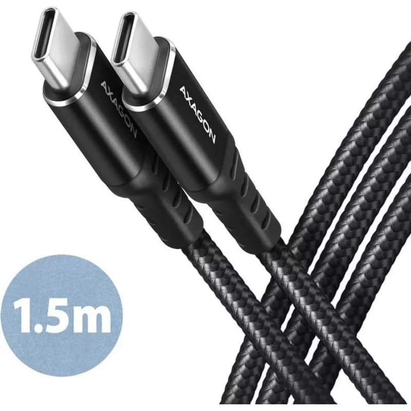 AXAGON BUCM-CM15AB USB-C į USB-C 2.0 laidas, 1,5 m, PD 60W, 3A, pintas - juodas