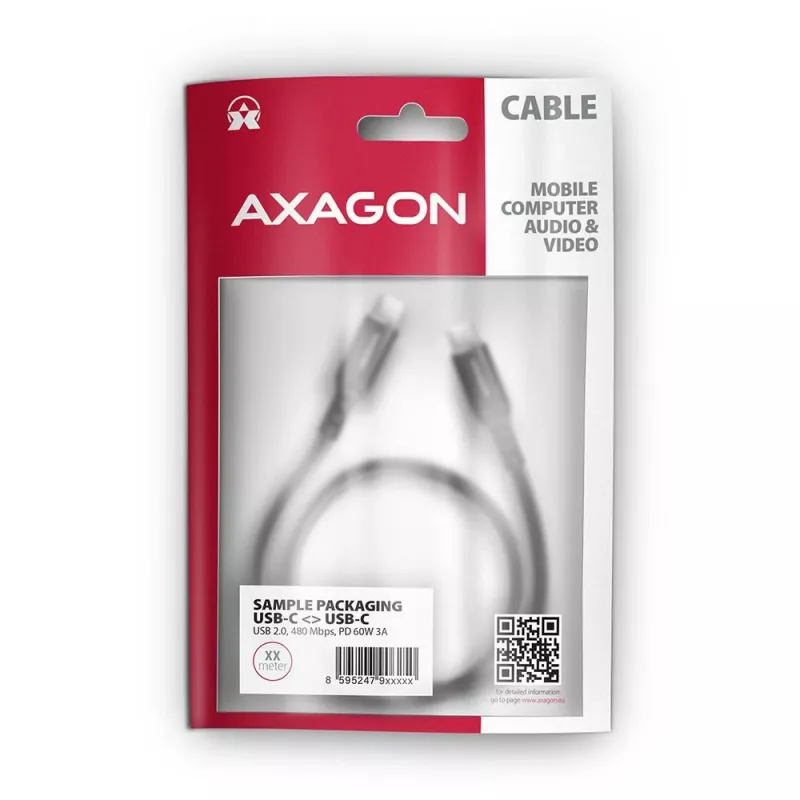 AXAGON BUCM-CM15AB USB-C į USB-C 2.0 laidas, 1,5 m, PD 60W, 3A, pintas - juodas