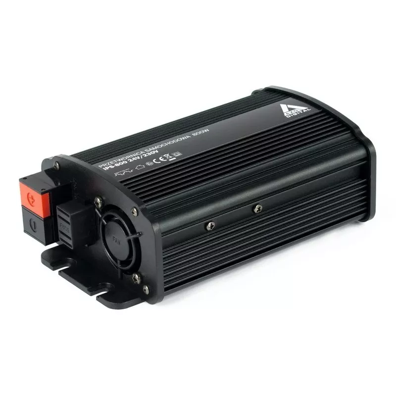 AZO Digital IPS-800U 800W 24V DC į 230V AC modifikuoto sinusoidės bangos keitiklis su USB, Schuko lizdu, akumuliatoriaus gnybtais