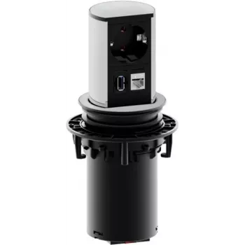 Bachmann ELEVATOR įleidžiamas ištraukiamas stalviršio jungčių skydelis su Schuko, RJ45 Cat 6, USB 3.0 Type A - matinis chromas (928.005)