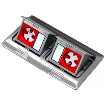 BACHMANN Mini Floor Box 2x3M – Dviguba stalviršio ir grindų dėžė 45x45 mm moduliams, su pakreipiamu dangteliu, pilka