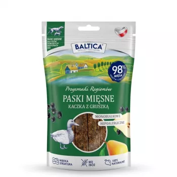 BALTICA Przysmaki Regionów Mėsos juostelės su antiena ir kriauše – šunų skanėstas – 90 g