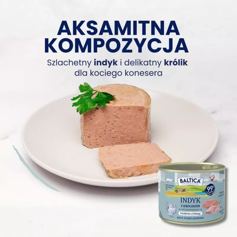 BALTICA Smaki Regionów šlapias suaugusių kačių maistas su kalakutiena ir triušiena, 185 g skardinė