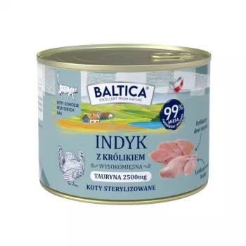 BALTICA Smaki Regionów šlapias suaugusių kačių maistas su kalakutiena ir triušiena, 185 g skardinė