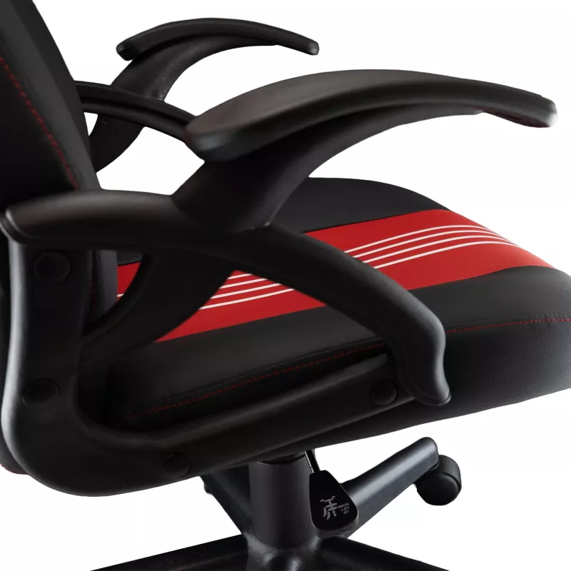 Baracuda ABALONE-B/R žaidimų kėdė juoda/raudona – ergonomiška PU oda, 2D porankiai, 4 klasės dujinis pakėlimas