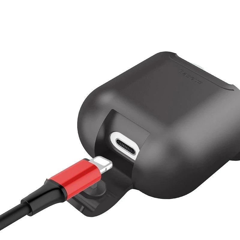 Baseus Apple 2in1 silikoninis apsauginis ir belaidžio įkrovimo dėklas AirPods, juodas