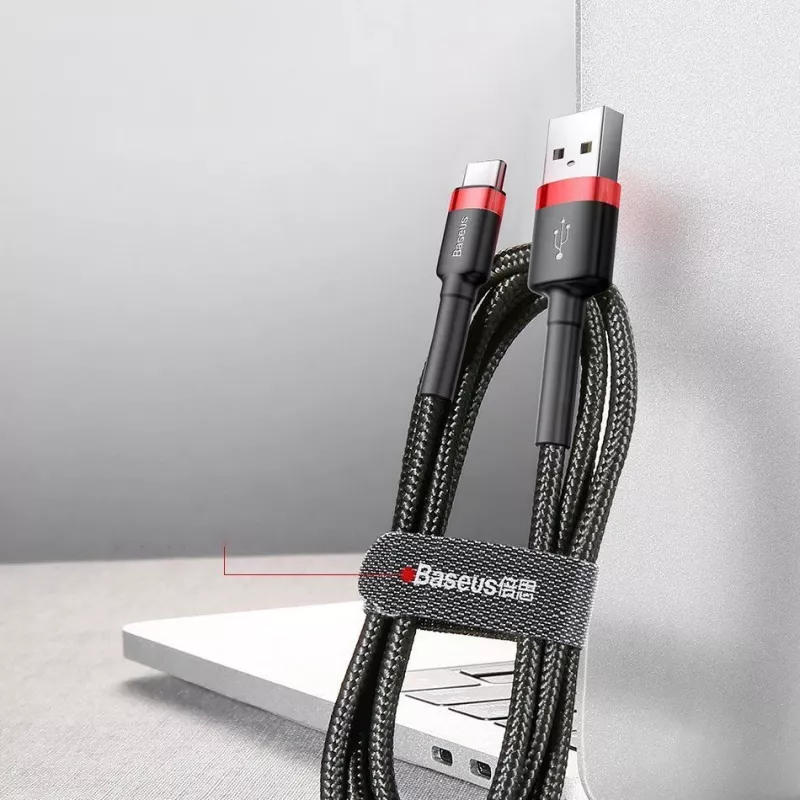 Baseus Cafule laidas, patvarus, nailono pintas, USB-A į USB-C, QC3.0, 2A, 3 m, raudonas (CATKLF-U09)