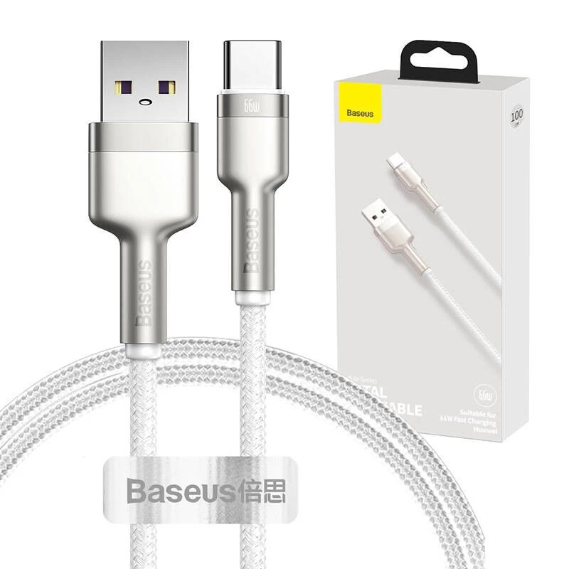 Baseus Cafule USB-A į USB-C laidas, 66W, 1m, baltas