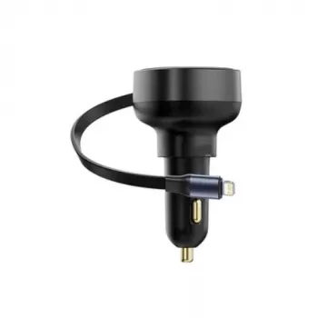 Baseus Car Charger Enjoyment Pro Fast Charger Type-C Female, Lightning Male (0.75m) Built-in Retractable Cable, 55W Black EU