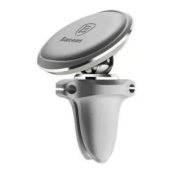 Baseus automobilinis magnetinis telefono laikiklis (oro ventiliacijos grotelėms) 360 laipsnių su kabelio spaustuku, sidabrinis