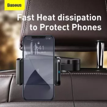 Baseus automobilinis laikiklis su belaidžiu įkrovikliu, galinės sėdynės telefono laikiklis, 15W, juodas (WXHZ-01)