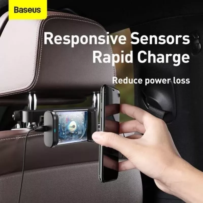 Baseus automobilinis laikiklis su belaidžiu įkrovikliu, galinės sėdynės telefono laikiklis, 15W, juodas (WXHZ-01)