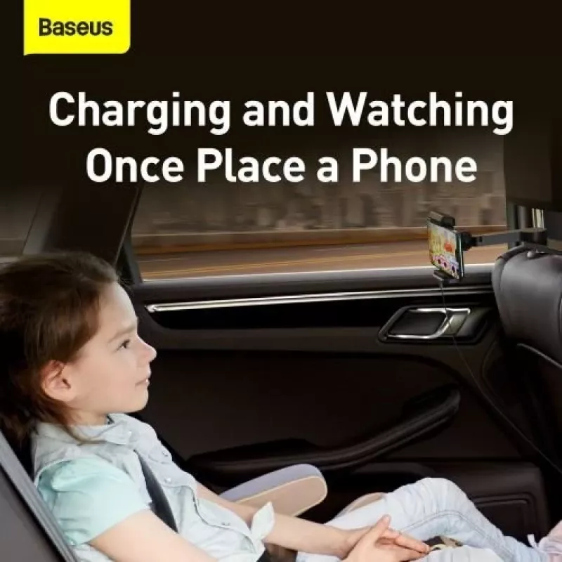 Baseus automobilinis laikiklis su belaidžiu įkrovikliu, galinės sėdynės telefono laikiklis, 15W, juodas (WXHZ-01)