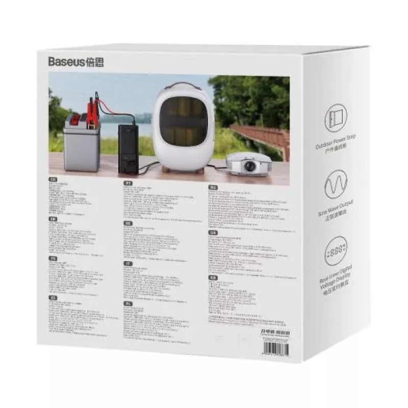 Automobilinis keitiklis Baseus IGBT 300W/220V su dviem EU lizdais, USB-C PD, USB-A QC, akumuliatoriaus spaustukais ir cigarečių degiklio laidais, juodas (CGNB010101)