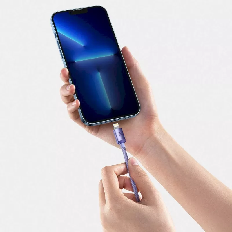 Baseus Crystal Shine Series USB-C į Lightning greitojo įkrovimo duomenų laidas 20W 1,2m violetinis (CAJY000205)