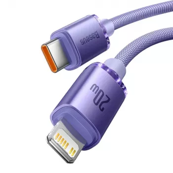 Baseus Crystal Shine Series USB-C į Lightning greitojo įkrovimo duomenų laidas 20W 1,2m violetinis (CAJY000205)