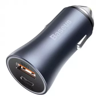 Baseus Golden Contactor Pro automobilinis įkroviklis 40W USB-A USB-C QC4.0+ PD SCP pilka